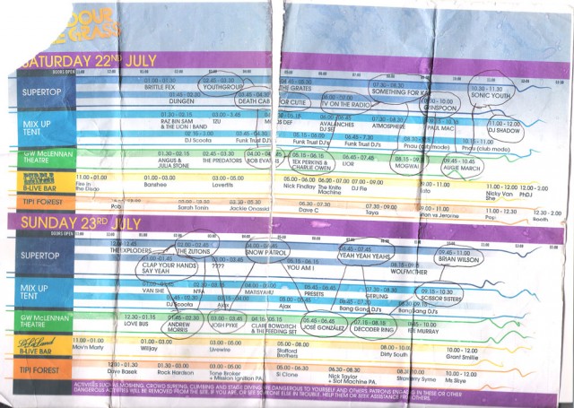 Splendour in the Grass 2006 playing times