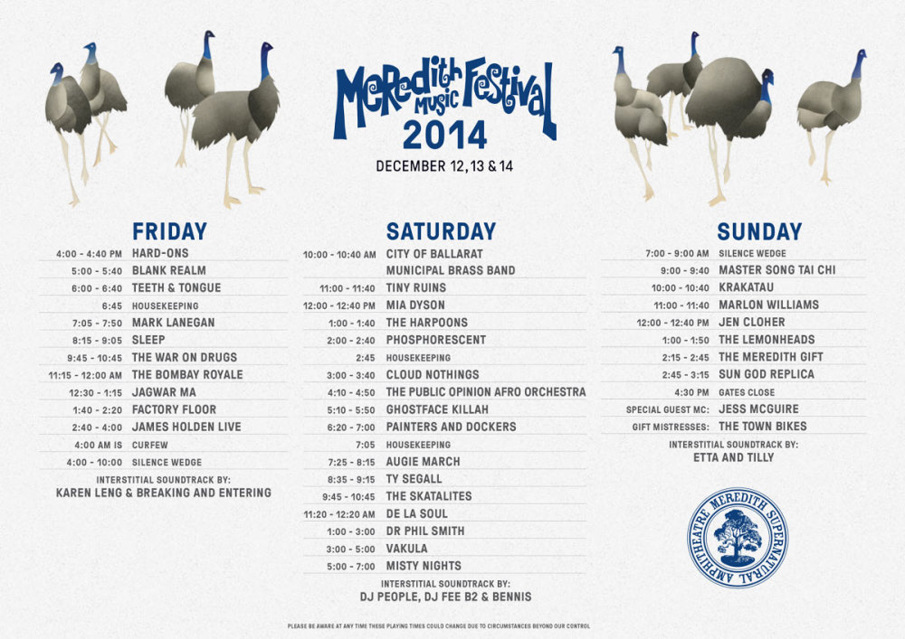 Meredith Music Festival 2014 playing times